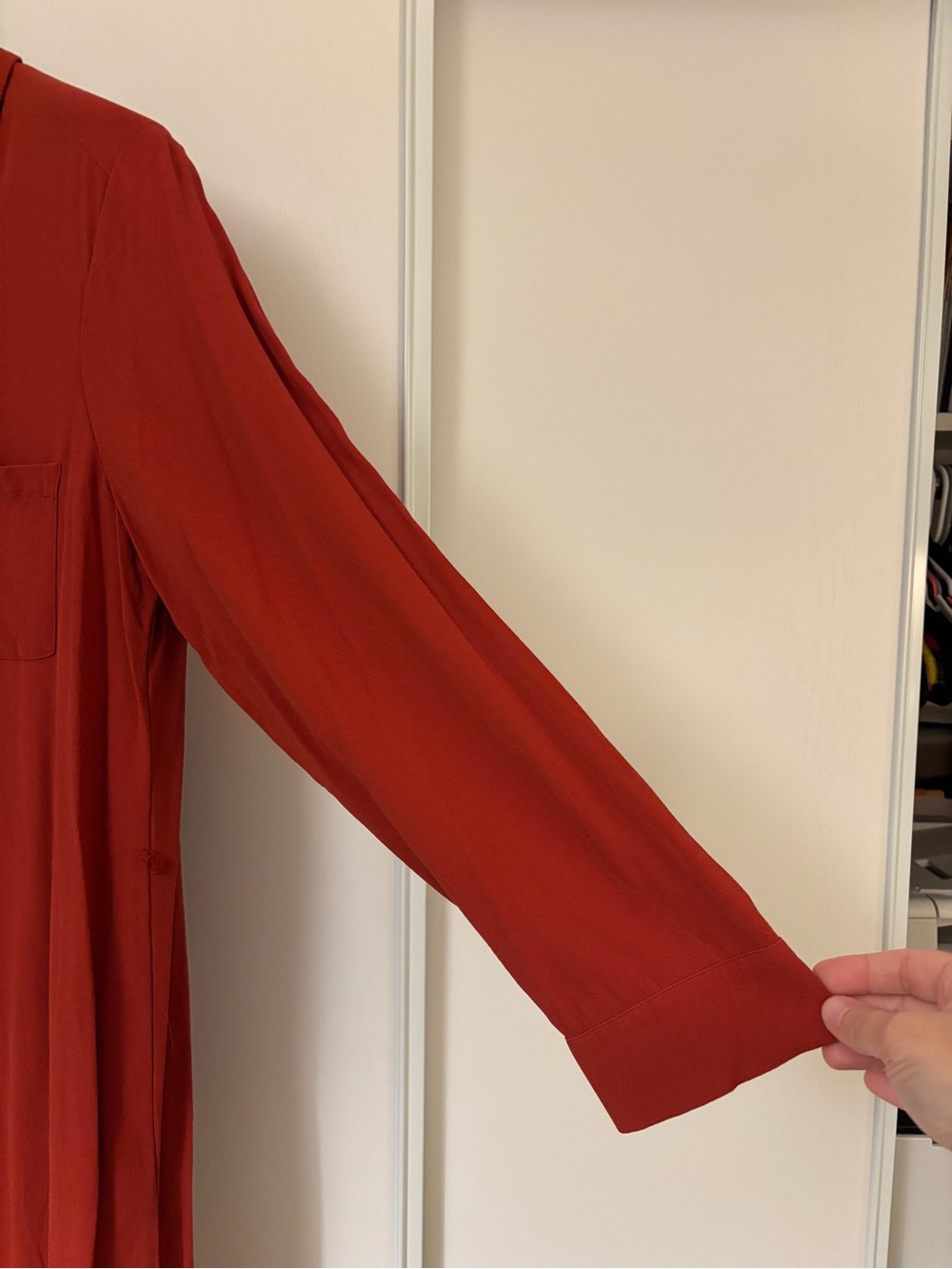 Eileen Fisher Silk Shirt Dress Brick Red Size Large Long Sleeve Classic Collar - Picture 4 of 11